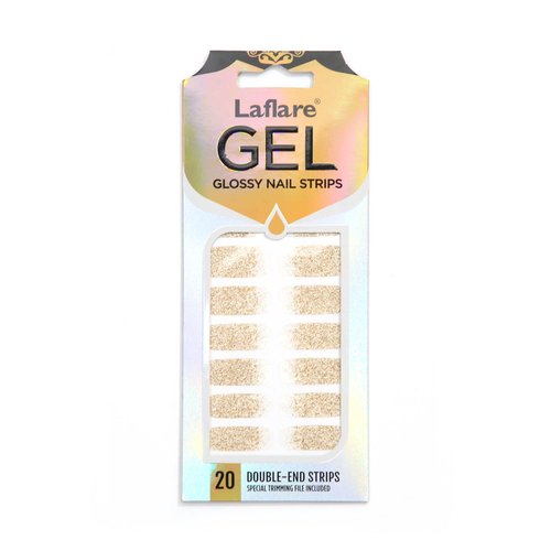 Laflare Gel Glossy Nail Strips, Self Adhesive Gel Nail Art Decals Polish Stickers with 20 Pcs Double-End Strips Glitter False Nails Including Trimming File (R45708 - Light Gold Gradation)