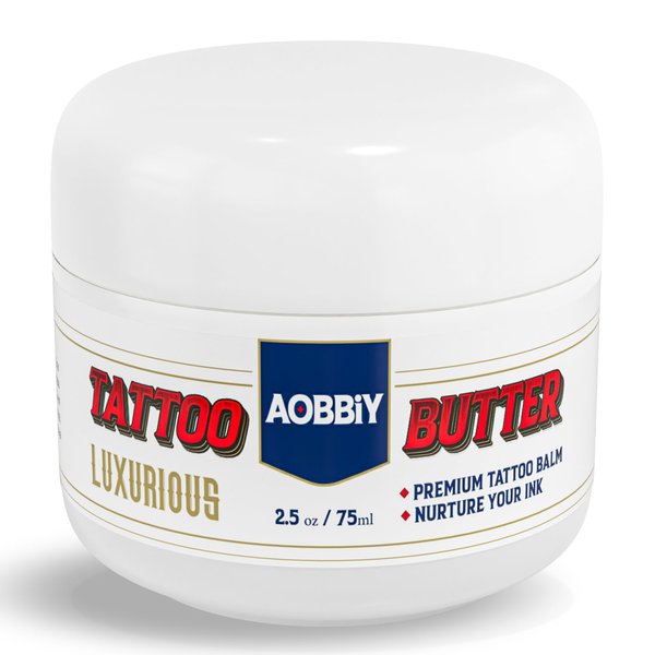 AOBBIY Tattoo Aftercare: Tattoo Balm - Tattoo Aftercare Ointment - Premium Tattoo Butter - Vegan Tattoo Lotion Revitalizing Old Tattoos - Tattoo Moisturizer and Tattoo Color Enhancement 75ml