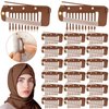 Crowye 20 Pieces Chunni Clips with Safety Pins - 10 Teeth Strong Grip Flat Clips for Hijab Veil, Wigs, Hair Extensions, and Dupattas (Brown)