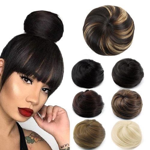 KGBFASS Bun Hairpiece for Women Straight Drawstring Ponytail Hair Extensions Synthetic Mini Clip in Chignon Scrunchies Hairpiece(4H27#)