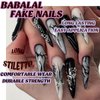 BABALAL Stiletto Press on Nails Long Fake Nails Black Punk Glue ons Nails Sliver Chrome Butterfly Heart Y2k Design Goth Acrylic Nails 24Pcs Metallic Almond False Nails