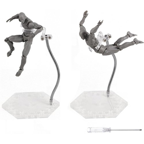 Action Figure Stand with Adjustable Metal Support Arm, Action Figure Display Holder Stand Base Compatible with HG RG SD SHF Gundam 1/144, Includes Screwdriver for Doll and Toy Display(2Pcs Clear)