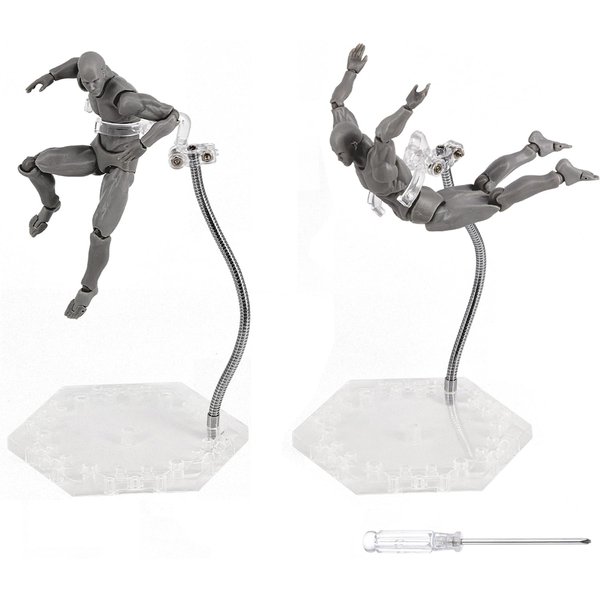 Action Figure Stand with Adjustable Metal Support Arm, Action Figure Display Holder Stand Base Compatible with HG RG SD SHF Gundam 1/144, Includes Screwdriver for Doll and Toy Display(2Pcs Clear)