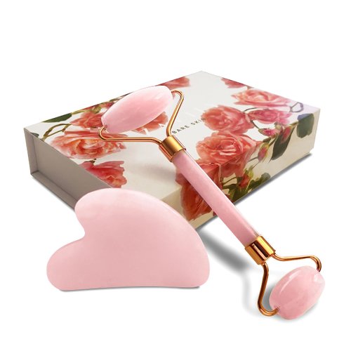 Zavily Jade Roller & Gua Sha Set Face Roller and Gua Sha Facial Tools for Skin Care Routine and Puffiness - Pink