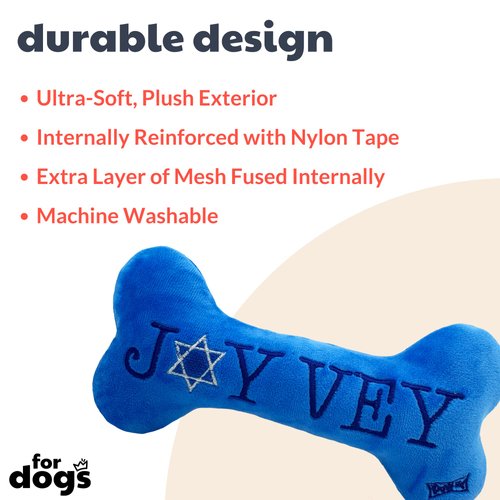 Huxley & Kent for Dogs | Joy Vey Bone | Hanukkah Dog Toy with Squeaker | Funny Dog Toy Gift | Fun, Durable, and Safe | H&K Squeaky Dog
