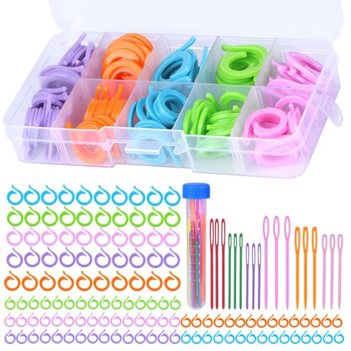 LUNARM Stitch Markers, 5 Colors/2 Sizes Open Stitch Markers for Crocheting with Sewing Needle, Split Ring Knitting Markers Rings for DIY Handmade Crafts Stitch Markers