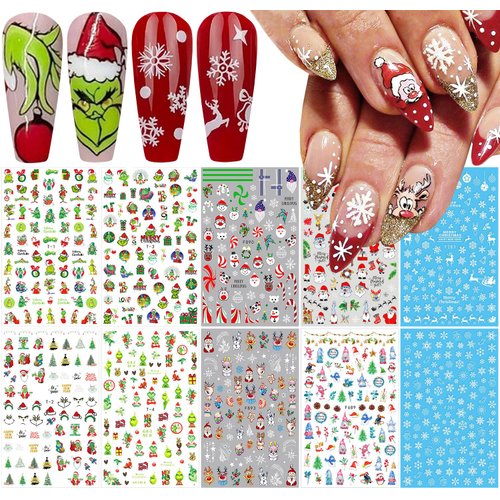 10 Sheets Christmas Nail Stickers 3D Xmas Nail Decals Winter White Snowflake Santa Claus Snowman Bell Reindeer Nail Stickers for Women Girls Christmas Nail Designs Decoration Charms