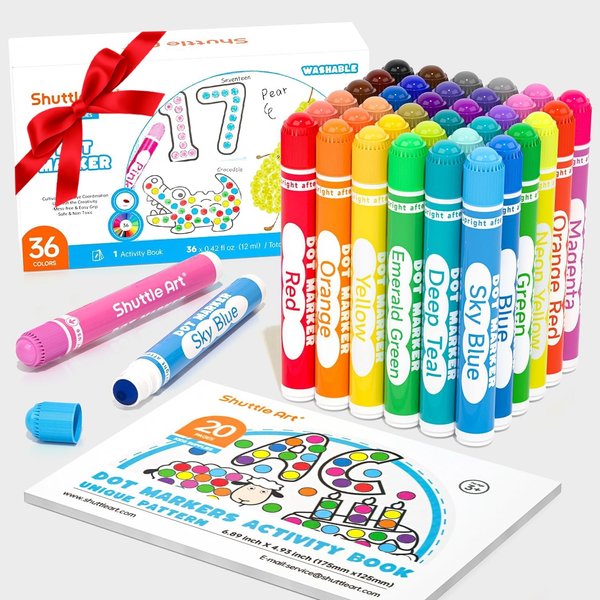 Shuttle Art Washable Dot Markers 36 Colors with Free Activity Book, Fun Art Supplies for Kids Toddlers and Preschoolers, Non Toxic Water-Based Paint Daubers, Dot Art Markers