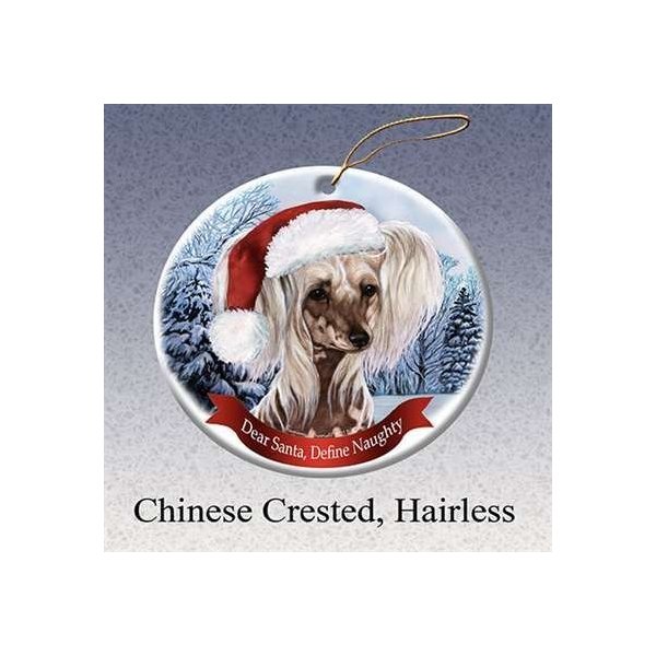 Holiday Pet Gifts Chinese Crested, Hairless Santa Hat Dog Porcelain Ornament