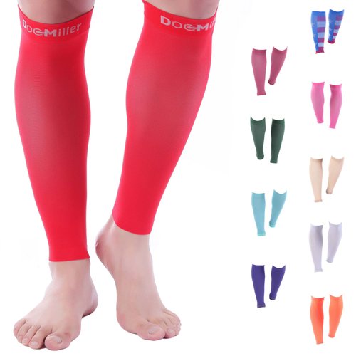 Doc Miller Calf Compression Sleeve Men and Women - 20-30mmHg Shin Splint Compression Sleeve Recover Varicose Veins, Torn Calf and Pain Relief - 1 Pair Calf Sleeves Red Color - Small Size