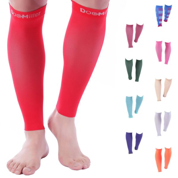 Doc Miller Calf Compression Sleeve Men and Women - 20-30mmHg Shin Splint Compression Sleeve Recover Varicose Veins, Torn Calf and Pain Relief - 1 Pair Calf Sleeves Red Color - Small Size