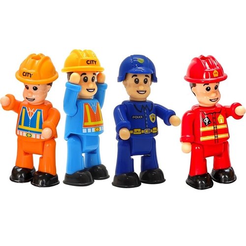 FUNERICA Toy Figures & Playsets - Firefighter, Police, Sanitation, Construction Worker - Play People Figures for Toddlers & Kids - Little People Toy Figurines - Mini People Community Helpers (4-Pack)