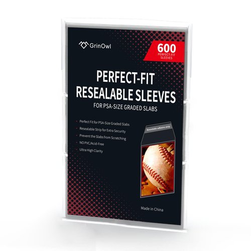 GrinOwl Graded Card Sleeves for PSA Slabs, Exact Fit Resealable PSA Slab Sleeves, Compatibile with PSA, CSG, CGC, FGS, FCG Sized Slabs (600 Count)
