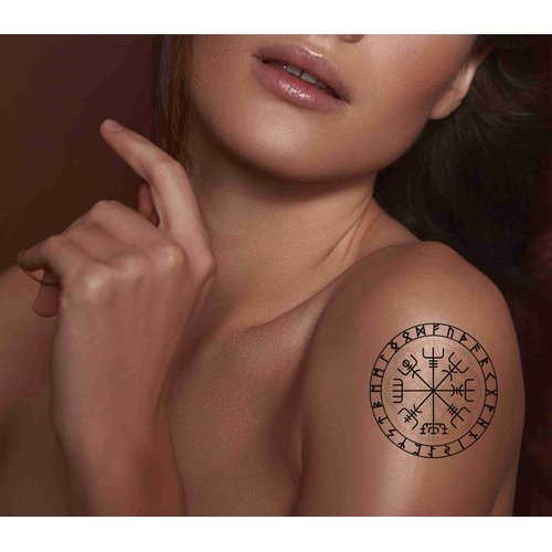 Dopetattoo 6 Sheets Temporary Tattoos Vegvisir Compass Vikings Temporary tattoo Neck Arm Chest for Women Men Adults Vegvisir Tattoo