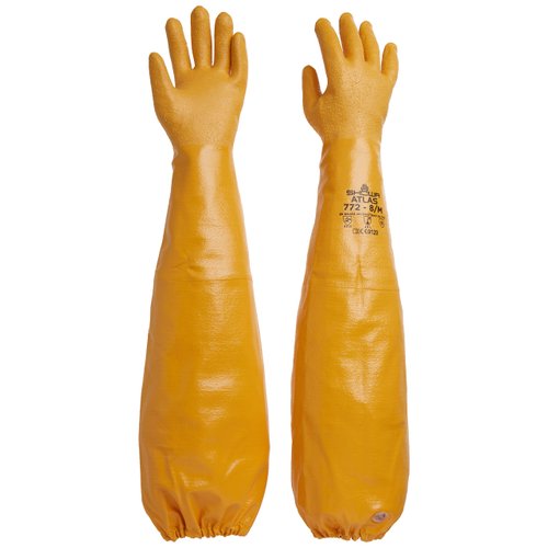 Atlas Glove WG772M 26-Inch Long Sleeve Nitrile Coated Cotton Lined Work Gloves, Medium, Yellow