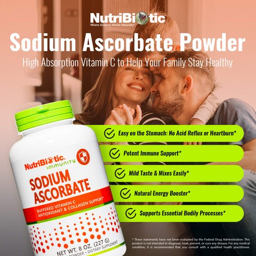 NutriBiotic - Sodium Ascorbate Buffered Vitamin C Powder, 8 Oz | Vegan, Non Acidic & Easier on Digestion than Ascorbic Acid | Essential Immune Support & Antioxidant Supplement | Gluten & GMO Free