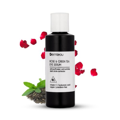 Dermisyou Eye Serum Anti Aging Rose and Green Tea 1.33 OZ with Hyaluronic Acid, Vitamin C and E Anti Puffiness, Anti Wrinkle, Dark Circles Skin Care Products (PACKAGING MAY VARY)