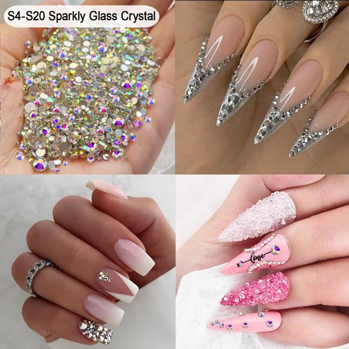 Nail Rhinestones and Pearls Nail Charms, HAOZHER 11000 PCS Crystals Nail Gems and Rhinestones for Nails, 4 Box Nail Jewels for Nail Art Rhinestones Kit, 3D Pearl Nail Charms Wax Pencil for Rhinestones