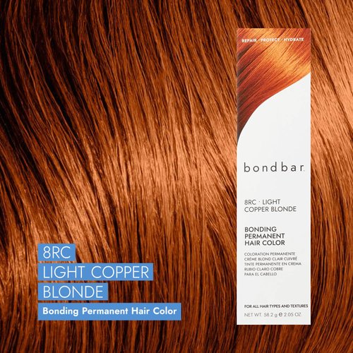 Bondbar 8RC Light Copper Blonde Bonding Permanent Creme Hair Color, Repairing hair dye for all hair types, Vegan, Built in Bonding, 2.05 Oz