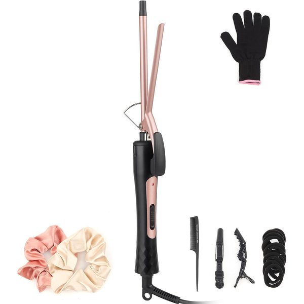 Thin Curling Iron, 3/8 Inch Small Curling Iron Wand for Short & Long Hair, Small Ceramic Barrel Curling Iron with 2 Temperature for Tight Curls, Include Heat Resistant Glove