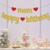 Mom Happy Birthday Banner, Cheers to Monther's Birthday Party Decorations Decors, Women's Birthday/Annversary Party Supplies, Gold&Red Glitter