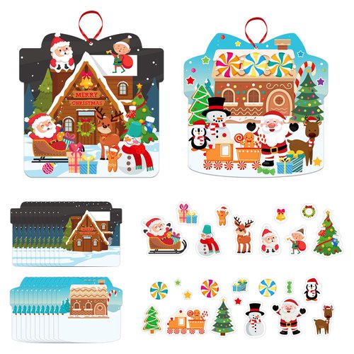 D24TIME Winter Christmas Craft Kit 24pcs DIY Christmas Tree Ornament Christmas Gingerbread House Craft Sticker Make Your Own Christmas Crafts Project for Home Classroom School Game Activities