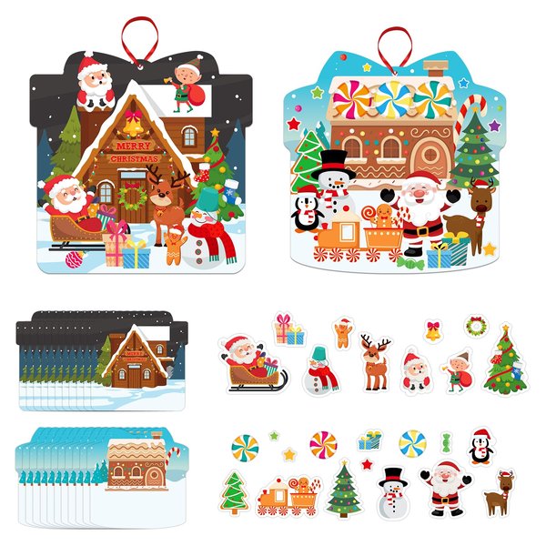 D24TIME Winter Christmas Craft Kit 24pcs DIY Christmas Tree Ornament Christmas Gingerbread House Craft Sticker Make Your Own Christmas Crafts Project for Home Classroom School Game Activities