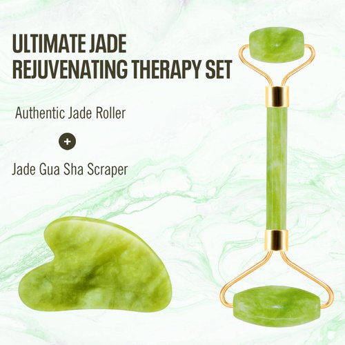 Disemot Jade Roller & Gua Sha Facial Tools, Natural Anti-Aging Jade Beauty Skin-Care Tool Face Roller to Rejuvenate Facial Skin Cooling, Slimming & Firming, Great as Stocking Stuffers