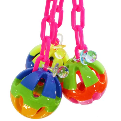 Bonka Bird Toys 1273 Tri-Chain Ball 10" High by 6" Wide Medium Parrot Plastic Cage Toy, African Grey, Pionus, Ringneck, and Similar Sized Birds