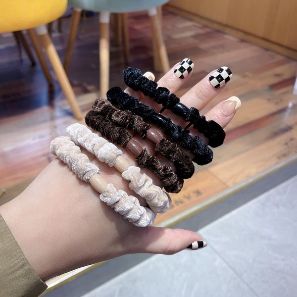 Small Scrunchies Velvet Hair Scrunchies Hair Ties 6pcs Hair Bands Hair Elastic Scrunchy Soft Scrunchie Pack Ponytail Scrunchie Holder for Women Thick Thin Hair Black / Brown / Beige (Six Small Velvet Scrunchies)