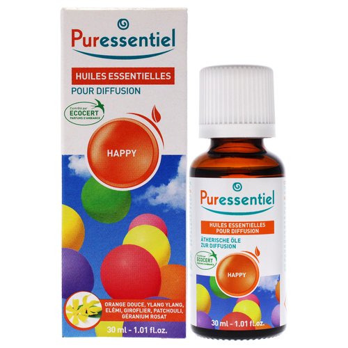 Puressentiel - Essential Oils for Diffusion - Happy Blend - Aromatherapy - Therapeutic, Gentle, Sweet, Scented Oil - Pure, Natural and Vegan - 1 fl oz bottle