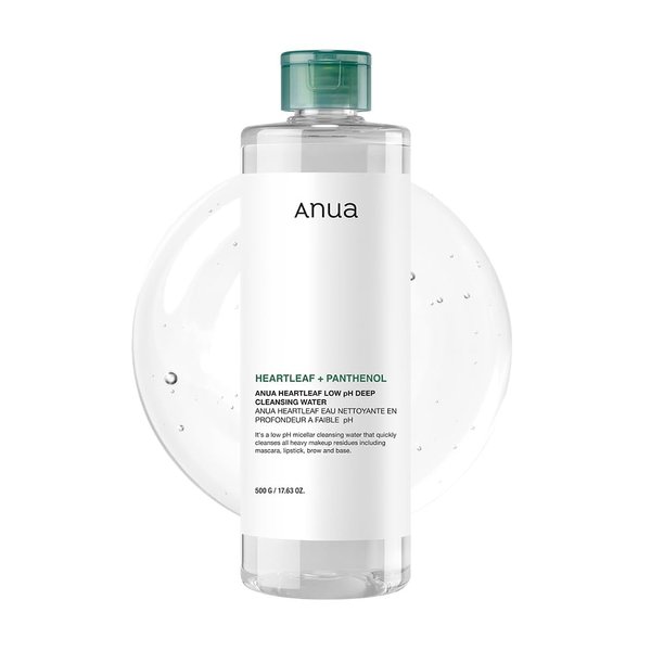 ANUA Heartleaf Low pH Deep Cleansing Water, Micella Water, Panthenol, Squalane, Makeup Remover for Sensitive Skin, Korean Skin Care (500g, 17.63 oz.)
