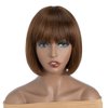 Short Bob Wig Human Hair with Bangs 8 Inch Brazilian Virgin Straight Hair Machine Made None Lace Front Wigs for Black Women Wear and Go Ombre Highlight Brown Color