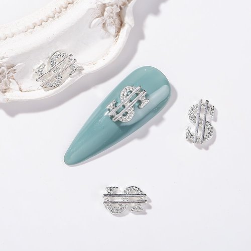 30PCS Money Dollar Nail Charms Silver and Gold 3D Alloy Dollar Money Nail Art Charms with Rhinestones for Women Nail Decoration DIY Design Crystals Shiny Nail Gem Jewelry Manicure