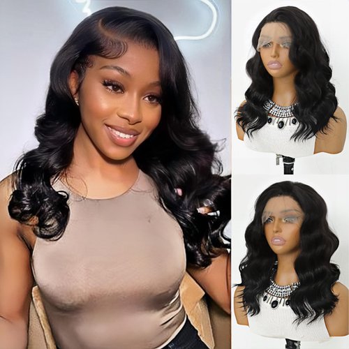 SALLYWELL Bob Wig 13×4 Lace Front Wigs 14 Inch Body Wave 150% Density Wigs With Natural Hairline Heat-resistant Synthetic Fibre Wig Suitable For Daily Party Use