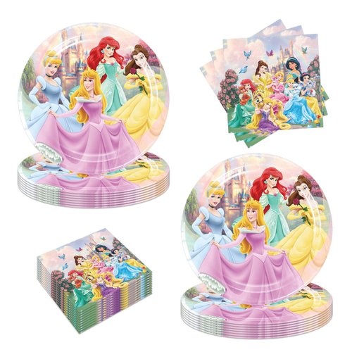 40Pcs Princess Party Supplies include 20 plates, 20 napkins for the Princess Birthday party Decoration