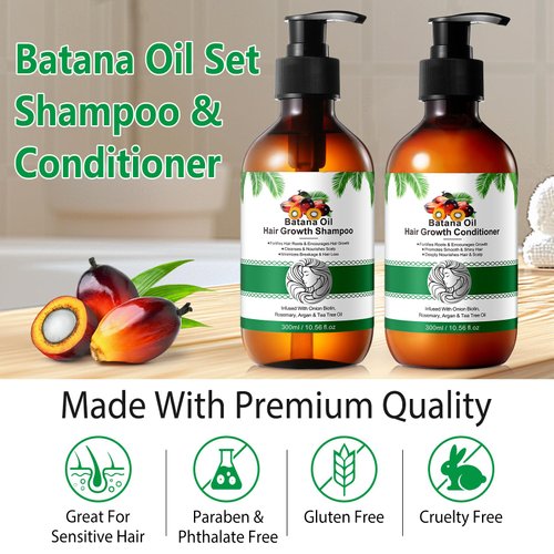 Batana Oil Shampoo and Conditioner Set - Thickening Hair Products for Women and Men with Raw Organic Batana Oil for Hair Growth - Paraben and Silicone Free, 2 x10.56 Fl Oz