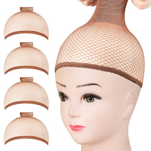 FANDAMEI Mesh Wig Caps Net, 4PCS Wig Caps Mesh Net Open End, Dark Brown Wig Cap for women, Nylon ...