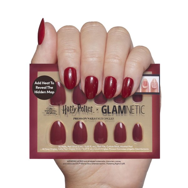 Harry Potter™ x Glamnetic Press On Nails - Marauder's Map™ | Color Changing Graphic Short Oval False Nails, Reusable Stick On Fake Nails with Glue | Salon Quality | 15 Sizes - 30 Nail Kit