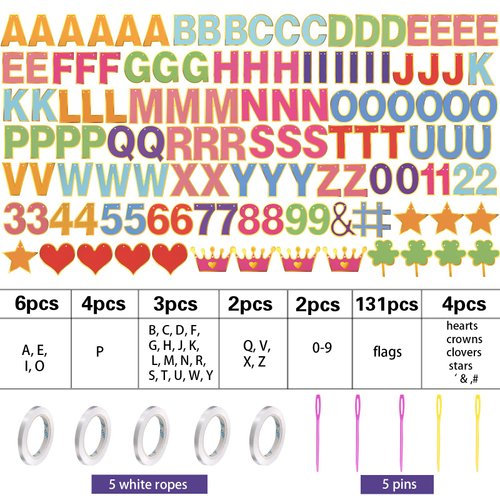 TaoBary 143 Pcs DIY Letter Banner Customizable Happy Birthday Banner Supplies Make Your Own Banner Include Letters, Numbers Symbol Rope Needles for Baby Shower Halloween Party Decorations(Multicolor)