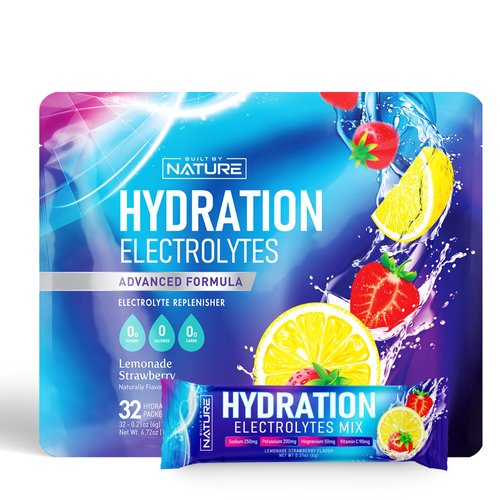 Electrolytes Powder Hydration Packets – Recovery Drink Mix with Sodium, Potassium, Magnesium, Calcium, Vitamin C & Zinc – Sugar Free, Keto, Non GMO & Vegan – Strawberry Lemonade – 32 Sticks