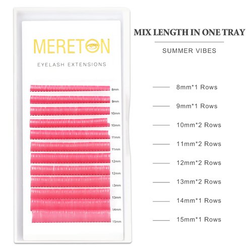 MERETON 12 Rows Colored Lash Extensions Pink 0.07mm D Curl 8-15mm Mixed Length Color Lashes Extension Individual Single Classic Eyelash Extensions
