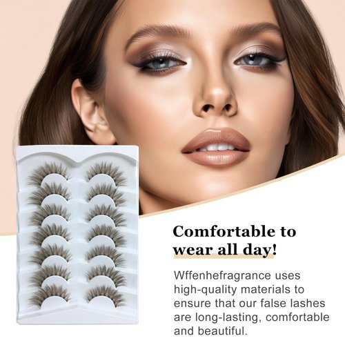 Wffenhefragrance Brown Artificial Mink Eyelashes - Fluffy Wispy Lashes 7 Pairs|Natural Look,Contact Lens Friendly,Easy to Apply & Reusable|Perfect for Daily Wear,Parties & Special Events|7-11-13mm