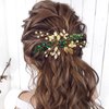 Bride Wedding Hair Comb Crystal Rhinestone Pearls Silver Leaf Hair Piece Accessories for Women Girls Homecoming Party (Green)