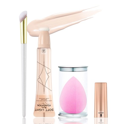 Air Cushion Foundation Beauty Wand Kit, Long-lasting Waterproof Matte Concealer Foundation Cream, Cover Face Pores Spots Silky Breathable Foundation Stick,Christmas Makeup Gift Set for Women-01 Ivory