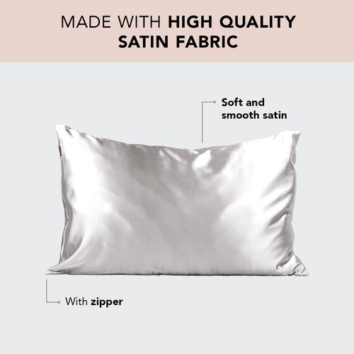 Kitsch Satin Pillowcase for Hair & Skin | Softer Than Silk Pillow Cases | Cooling Satin Pillowcase with Zipper | Pillow Case Covers | Satin Pillow Cases Standard Size (Silver, 1 Pack)