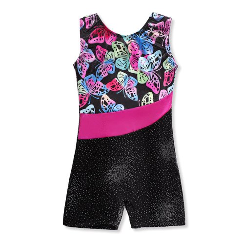 HOZIY Gymnastics Leotards for Girls With Shorts 7-8 7/8 Years Old Butterfly Shiny Sparkles