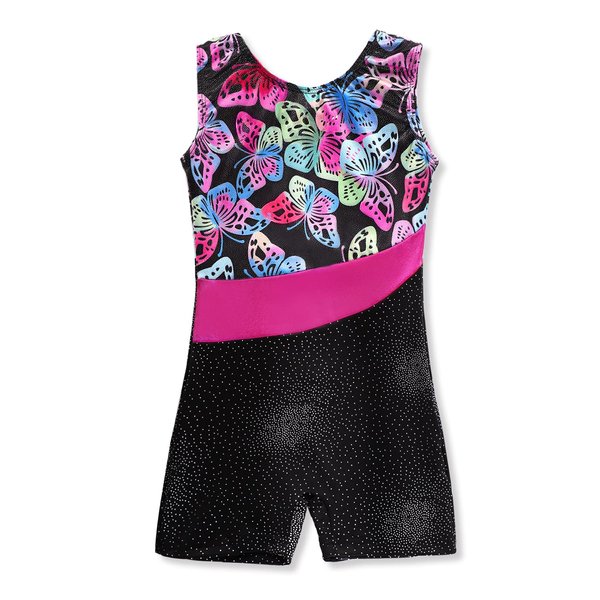 HOZIY Gymnastics Leotards for Girls With Shorts 7-8 7/8 Years Old Butterfly Shiny Sparkles