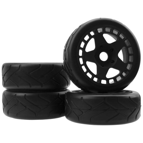 ShareGoo RC 1/8 Buggy Tires OD 4.09" Street Tires w/Plastic Wheel Rims 17mm Hex Compatible with Arrma 1/8 Typhon Talion Redcat Losi HPI HSP Kyosho 1/8 RC On Road Racing Car (5-Spoke)