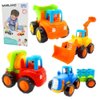 Friction Powered Cars, Push and Go Toy Trucks Construction Vehicles Toys Set for 1 2 3 Year Old Baby Toddlers Beach Dump Truck, Cement Mixer, Bulldozer, Tractor, Early Educational Toys, A Set of 4